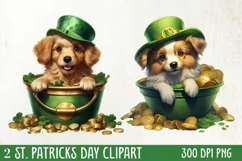 St Patricks Day Dog with Gold Coin Clipart, St Patricks Day Product Image 1