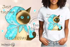 Funny Siamese Cat PNG Just Tasting Coffee Design Sublimation Product Image 2