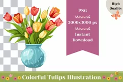 Colorful Tulips In Vase Illustration, Flower Vase PNG Product Image 1