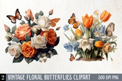 Vintage Floral Butterflies Clipart, butterflies Clipart Product Image 1