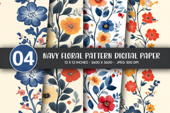 Navy Floral Pattern Digital Paper Product Image 1