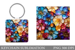 Flowers Keychain Design. Rainbow Flowers Keychain Product Image 1