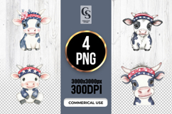 Cute Patriotic Cow Watercolor Clipart PNG Product Image 1