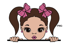 Peekaboo Girl PNG with Pink Glitter Bows Brown Hair Clipart Product Image 1