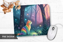 Enchanted Rainbow Cat Glowing Forest Mouse Pad PNG Design Product Image 1