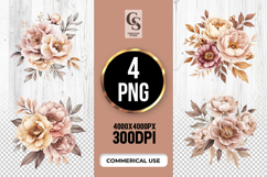 Neutral Watercolor Floral Clipart Sublimation PNG Product Image 1