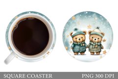 Winter Bears Coaster Design. Cute Bears Coaster Sublimation Product Image 1
