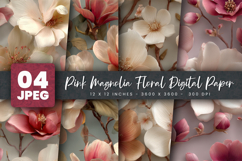 Pink Magnolia Floral Digital Paper Product Image 1