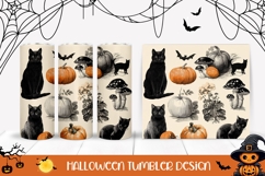Fall Pumpkins Tumbler, Halloween Black Cat Tumbler Design Product Image 1