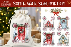 Watercolor Winter House Santa Sack, Winter Gift Bag Designs Product Image 1