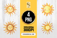 Cute Smiling Sun Watercolor Illustration Clipart Sublimation Product Image 1
