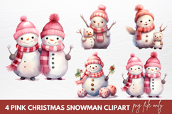 Pink Christmas Snowman Clipart Sublimation Product Image 1