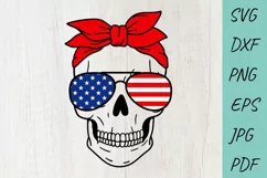 Skull SVG, Skull with bandana and sunglasses, Fourth of July Product Image 1