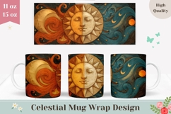 Stars Mug Wrap Design, Celestial Mug Sublimation, Sun Mug Product Image 1