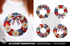 Patriotic Crochet Daisy Wreath Clipart Sublimation PNG Product Image 1