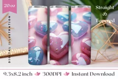 3D Love Heart Tumbler Design, Valentine's Day Sublimation Product Image 1