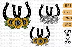Two Horseshoes SVG cut file, horseshoe sunflowers cricut cut Product Image 1