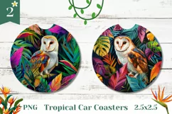 Colorful Owl Car Coasters PNG, Tropical Car Coaster Design Product Image 1