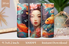 Kawaii Mermaid Sublimation Design, Asian Tumbler Wrap Design Product Image 1