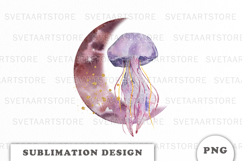Watercolor Moon with Jellyfish png Product Image 1
