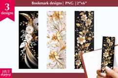 Golden flowers bookmark PNG Floral Bookmark sublimation Product Image 1