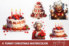 Funny Christmas Watercolor Clipart Product Image 1