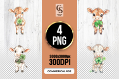 Cute Baby Cow Lucky Clover Clipart Sublimation PNG Product Image 1