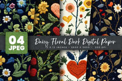 Daisy Floral Dark Digital Paper Product Image 1