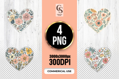 Pastel Floral Heart Clipart Sublimation PNG Product Image 1