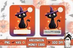 Cartoon Black Cat Money Card, Printable Halloween Money Card Product Image 1