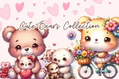 Cute Bears Watercolor Teddy bear clipart, Valentine's Day Product Image 1