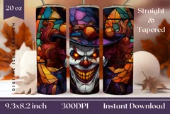 Stained Glass Halloween Tumbler Wrap, Halloween Clown PNG Product Image 1