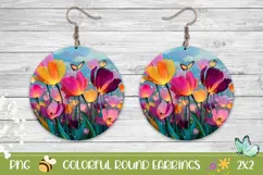 Tulips Round Earrings PNG, Floral Round Earrings Product Image 1