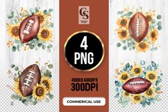 Football with Sunflower Floral Clipart Sublimation PNG Product Image 1