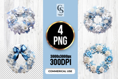 Blue White Floral Wreath Clipart PNG Product Image 1