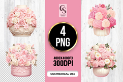 Pink Rose Flower Pot Clipart Sublimation PNG Product Image 1