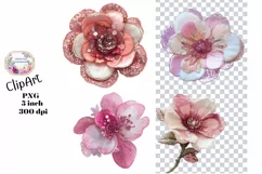 Sequin Flowers, Ephemera, PNG, watercolor, Clipart Product Image 1