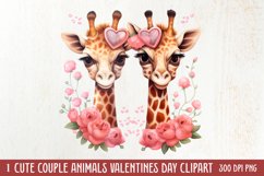 Cute Couple Animal Valentine Clipart, Valentines Day Couplet Product Image 1