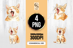 Yawning Cat Watercolor Clipart Sublimation PNG Product Image 1