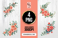 Coral Rose Floral Clipart Sublimation PNG Product Image 1