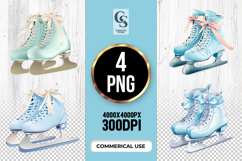 Watercolor Blue Ice Skates Shoes Illustration Clipart PNG Product Image 1