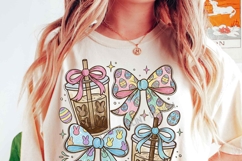 Coquette Easter Iced Coffee Clipart PNG Cute Pink Bow Coffee Product Image 4