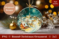 Christmas Village Ornament, Cute Winter Round Ornament PNG Product Image 1