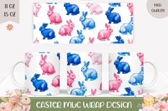 Watercolor Easter Bunny Mug Design, Easter Mug Sublimation Product Image 1