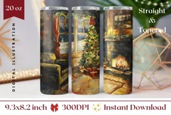 Christmas Fireplace Tumbler, Watercolor Christmas Tumbler Product Image 1