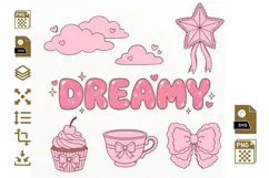 Dreamy Pink Clipart PNG SVG, Cute Aesthetic Dream Graphics Product Image 1