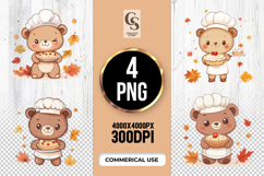 Cute Bear Baker Clipart Sublimation PNG Product Image 1