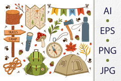 Camping and hiking vector set, travel and outdoor recreation Product Image 1