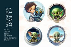 Cute alien with boy clipart sublimation png Product Image 1