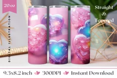 3D Glitter Heart Tumbler Design, Valentine's Day Tumbler PNG Product Image 1